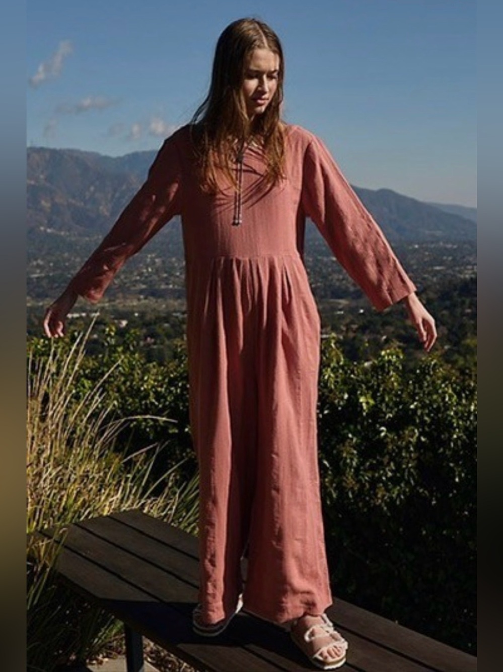 FREE PEOPLE Shiloh One Piece Jumpsuit Dusty Rose Smoke Linen Cotton Size Small